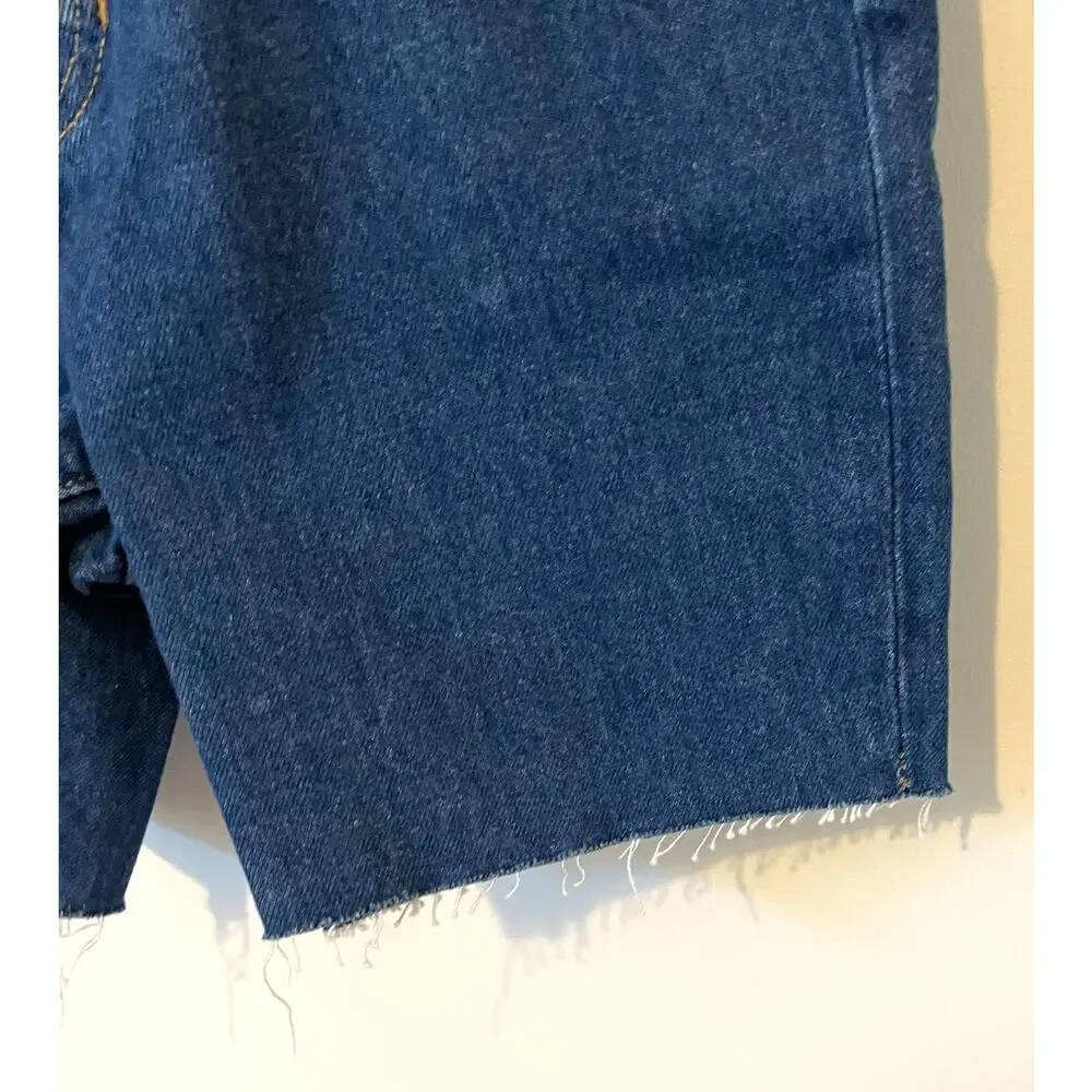 J. Crew High Rise Long Cut Off Denim Jean Dark Blue Wash Size 26 NEW